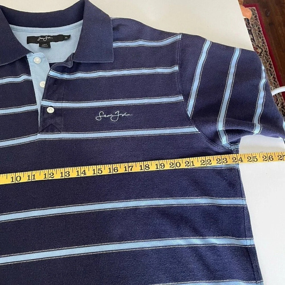 Sean John Mens Vintage Y2K Polo Shirt XL Dark Blue Lt Blue Stripe Hip Hop Golf - Picture 8 of 10